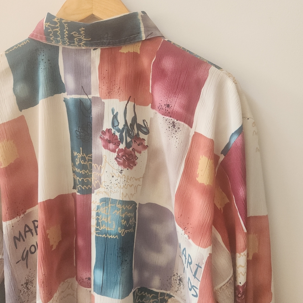 Vintage Notations Petite Sheer Paisley Button Up Blouse Size 12 - Picture 8 of 8